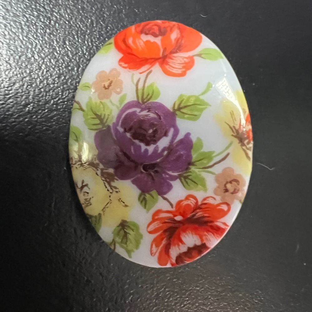 Vintage Acrylic Brooch Floral Oval Purple Red Flower Pin